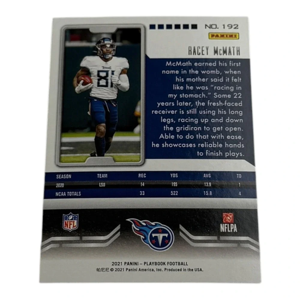 2021 Panini Playbook Football Racey McMath Rookie Card RC #192 Tennessee‎ Titans
